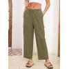 imageSimplee Womens Casual Cargo Pants High Waisted Wide Leg Summer Linen Pants Baggy Trousers Pants 6 PocketsAarmy Green