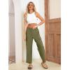 imageSimplee Womens Casual Cargo Pants High Waisted Wide Leg Summer Linen Pants Baggy Trousers Pants 6 PocketsAarmy Green