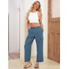 imageSimplee Womens Casual Cargo Pants High Waisted Wide Leg Summer Linen Pants Baggy Trousers Pants 6 PocketsAgreen Blue