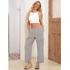 imageSimplee Womens Casual Cargo Pants High Waisted Wide Leg Summer Linen Pants Baggy Trousers Pants 6 PocketsAlight Grey