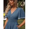 imageSimplee Womens Casual Floral Chiffon Midi Dress V Neck Empire Waist Flutter Sleeve Summer Boho Wedding Guest Dress