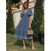 imageSimplee Womens Casual Floral Chiffon Midi Dress V Neck Empire Waist Flutter Sleeve Summer Boho Wedding Guest Dress