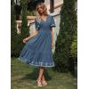 imageSimplee Womens Casual Floral Chiffon Midi Dress V Neck Empire Waist Flutter Sleeve Summer Boho Wedding Guest Dress