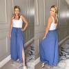 imageSimplee Womens Casual Split Wide Leg Pants High Waist Palazzo Flowy Beach Pants Summer Boho Lounge Pants with PocketsE3blue