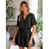 imageSimplee Womens Cute Summer Rompers  Casual V Neck Short Sleeve Ruffle Boho Romper Dresses Beach OutfitsBlack