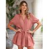 imageSimplee Womens Cute Summer Rompers  Casual V Neck Short Sleeve Ruffle Boho Romper Dresses Beach OutfitsRust