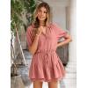 imageSimplee Womens Cute Summer Rompers  Casual V Neck Short Sleeve Ruffle Boho Romper Dresses Beach OutfitsRust