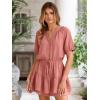 imageSimplee Womens Cute Summer Rompers  Casual V Neck Short Sleeve Ruffle Boho Romper Dresses Beach OutfitsRust