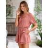 imageSimplee Womens Cute Summer Rompers  Casual V Neck Short Sleeve Ruffle Boho Romper Dresses Beach OutfitsRust