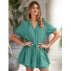 imageSimplee Womens Cute Summer Rompers  Casual V Neck Short Sleeve Ruffle Boho Romper Dresses Beach OutfitsTeal
