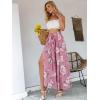 imageSimplee Womens Elegant Striped Split High Waisted Belted Flowy Wide Leg Pants 46 Pink Floral