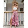imageSimplee Womens Elegant Striped Split High Waisted Belted Flowy Wide Leg Pants 46 Pink Floral