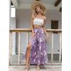 imageSimplee Womens Elegant Striped Split High Waisted Belted Flowy Wide Leg Pants 46PurpleFloral
