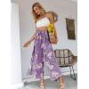 imageSimplee Womens Elegant Striped Split High Waisted Belted Flowy Wide Leg Pants 46PurpleFloral