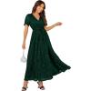imageSimplee Womens Fall Wedding Guest Maxi Dress Boho Flowy V Neck Short Sleeve Semi Formal Sparkly Bridesmaid DressDark Green