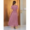 imageSimplee Womens Fall Wedding Guest Maxi Dress Boho Flowy V Neck Short Sleeve Semi Formal Sparkly Bridesmaid DressPurple Pink
