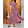 imageSimplee Womens Fall Wedding Guest Maxi Dress Boho Flowy V Neck Short Sleeve Semi Formal Sparkly Bridesmaid DressPurple Pink