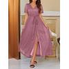 imageSimplee Womens Fall Wedding Guest Maxi Dress Boho Flowy V Neck Short Sleeve Semi Formal Sparkly Bridesmaid DressPurple Pink