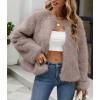 imageSimplee Womens Faux Fur Coat Furry Cropped Jacket Long Sleeve Warm Open Front Fur JacketsKhaki