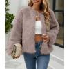 imageSimplee Womens Faux Fur Coat Furry Cropped Jacket Long Sleeve Warm Open Front Fur JacketsKhaki