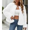 imageSimplee Womens Faux Fur Coat Furry Cropped Jacket Long Sleeve Warm Open Front Fur JacketsWhite