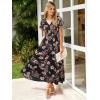 imageSimplee Womens Floral Maxi Dress Short Sleeve Summer Boho Wedding Guest Dress Empire Waist Chiffon Modest Midi DressesBlack 2