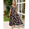 imageSimplee Womens Floral Maxi Dress Short Sleeve Summer Boho Wedding Guest Dress Empire Waist Chiffon Modest Midi DressesBlack 2