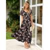 imageSimplee Womens Floral Maxi Dress Short Sleeve Summer Boho Wedding Guest Dress Empire Waist Chiffon Modest Midi DressesBlack 2