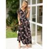imageSimplee Womens Floral Maxi Dress Short Sleeve Summer Boho Wedding Guest Dress Empire Waist Chiffon Modest Midi DressesBlack 2