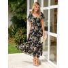 imageSimplee Womens Floral Maxi Dress Short Sleeve Summer Boho Wedding Guest Dress Empire Waist Chiffon Modest Midi DressesBlack Floral 1