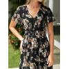 imageSimplee Womens Floral Maxi Dress Short Sleeve Summer Boho Wedding Guest Dress Empire Waist Chiffon Modest Midi DressesBlack Floral 1