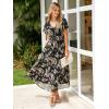 imageSimplee Womens Floral Maxi Dress Short Sleeve Summer Boho Wedding Guest Dress Empire Waist Chiffon Modest Midi DressesBlack Floral 1