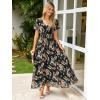 imageSimplee Womens Floral Maxi Dress Short Sleeve Summer Boho Wedding Guest Dress Empire Waist Chiffon Modest Midi DressesBlack Floral 1