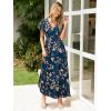 imageSimplee Womens Floral Maxi Dress Short Sleeve Summer Boho Wedding Guest Dress Empire Waist Chiffon Modest Midi DressesBlue Green