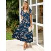 imageSimplee Womens Floral Maxi Dress Short Sleeve Summer Boho Wedding Guest Dress Empire Waist Chiffon Modest Midi DressesBlue Green