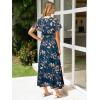 imageSimplee Womens Floral Maxi Dress Short Sleeve Summer Boho Wedding Guest Dress Empire Waist Chiffon Modest Midi DressesBlue Green