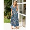 imageSimplee Womens Floral Maxi Dress Short Sleeve Summer Boho Wedding Guest Dress Empire Waist Chiffon Modest Midi DressesDusty Blue