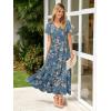 imageSimplee Womens Floral Maxi Dress Short Sleeve Summer Boho Wedding Guest Dress Empire Waist Chiffon Modest Midi DressesDusty Blue