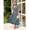 imageSimplee Womens Floral Maxi Dress Short Sleeve Summer Boho Wedding Guest Dress Empire Waist Chiffon Modest Midi DressesDusty Blue