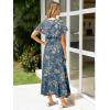 imageSimplee Womens Floral Maxi Dress Short Sleeve Summer Boho Wedding Guest Dress Empire Waist Chiffon Modest Midi DressesDusty Blue