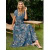 imageSimplee Womens Floral Maxi Dress Short Sleeve Summer Boho Wedding Guest Dress Empire Waist Chiffon Modest Midi DressesDusty Blue