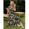 imageSimplee Womens Floral Maxi Dress Short Sleeve Summer Boho Wedding Guest Dress Empire Waist Chiffon Modest Midi DressesEmerald Green
