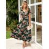 imageSimplee Womens Floral Maxi Dress Short Sleeve Summer Boho Wedding Guest Dress Empire Waist Chiffon Modest Midi DressesEmerald Green