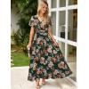 imageSimplee Womens Floral Maxi Dress Short Sleeve Summer Boho Wedding Guest Dress Empire Waist Chiffon Modest Midi DressesEmerald Green
