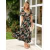 imageSimplee Womens Floral Maxi Dress Short Sleeve Summer Boho Wedding Guest Dress Empire Waist Chiffon Modest Midi DressesEmerald Green