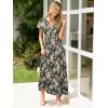 imageSimplee Womens Floral Maxi Dress Short Sleeve Summer Boho Wedding Guest Dress Empire Waist Chiffon Modest Midi DressesGreen 2