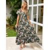 imageSimplee Womens Floral Maxi Dress Short Sleeve Summer Boho Wedding Guest Dress Empire Waist Chiffon Modest Midi DressesGreen 2