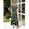 imageSimplee Womens Floral Maxi Dress Short Sleeve Summer Boho Wedding Guest Dress Empire Waist Chiffon Modest Midi DressesGreen 3