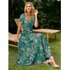 imageSimplee Womens Floral Maxi Dress Short Sleeve Summer Boho Wedding Guest Dress Empire Waist Chiffon Modest Midi DressesLake Blue
