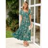 imageSimplee Womens Floral Maxi Dress Short Sleeve Summer Boho Wedding Guest Dress Empire Waist Chiffon Modest Midi DressesLake Blue